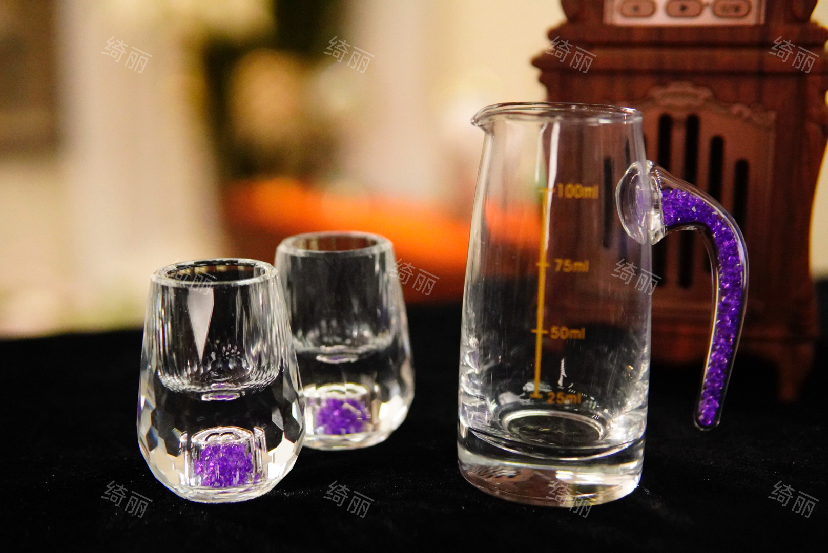拍一发三轻奢水晶玻璃紫色酒具套装分酒器白酒杯