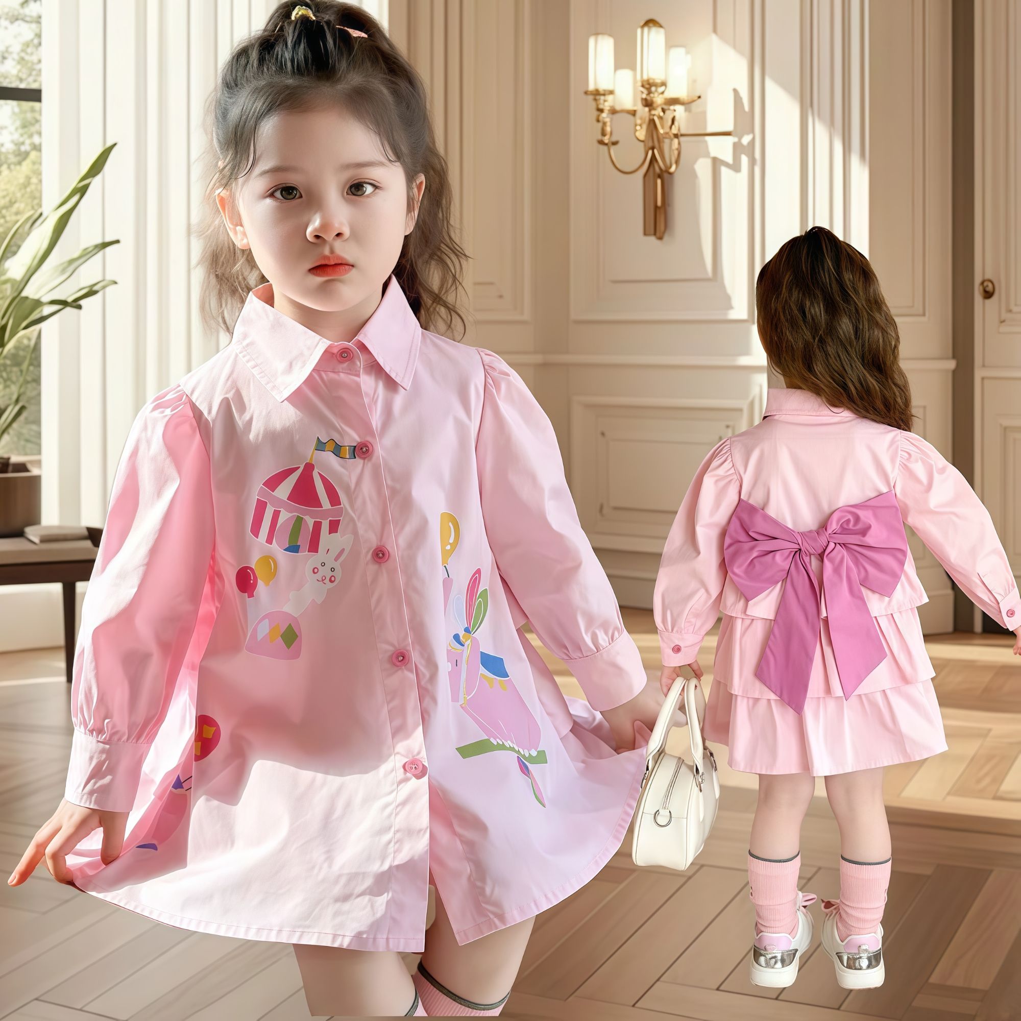 儿童韩版长袖洋气衬衣潮款女童衬衫春秋款时尚春装新款女宝公主裙