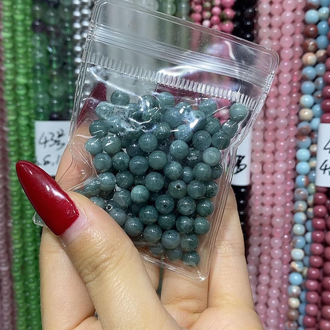 翡翠未镶嵌手绳蓝翡卡6半成品散珠