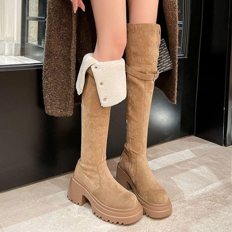 美拉德两穿翻折过膝长靴女粗跟厚底增高显瘦高筒骑士靴