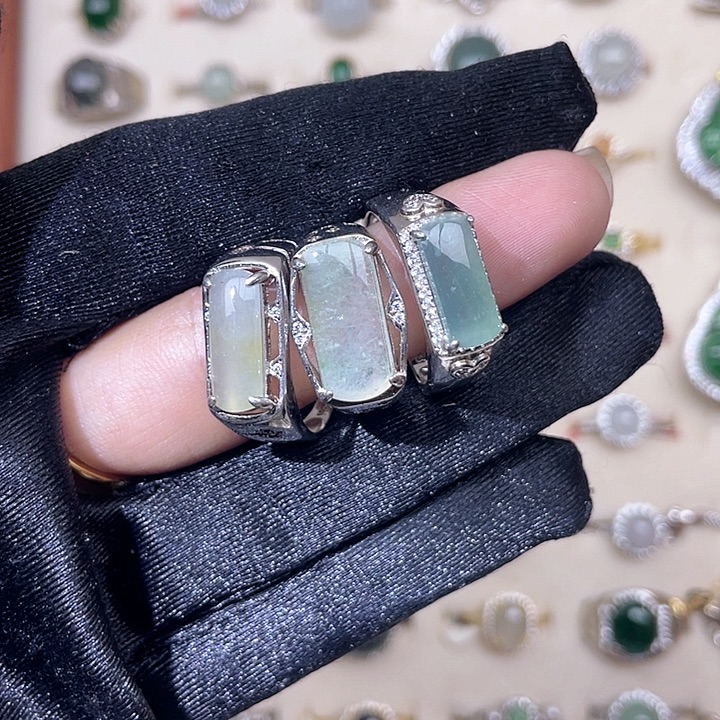 翡翠银S925镶嵌戒指02随机发其一