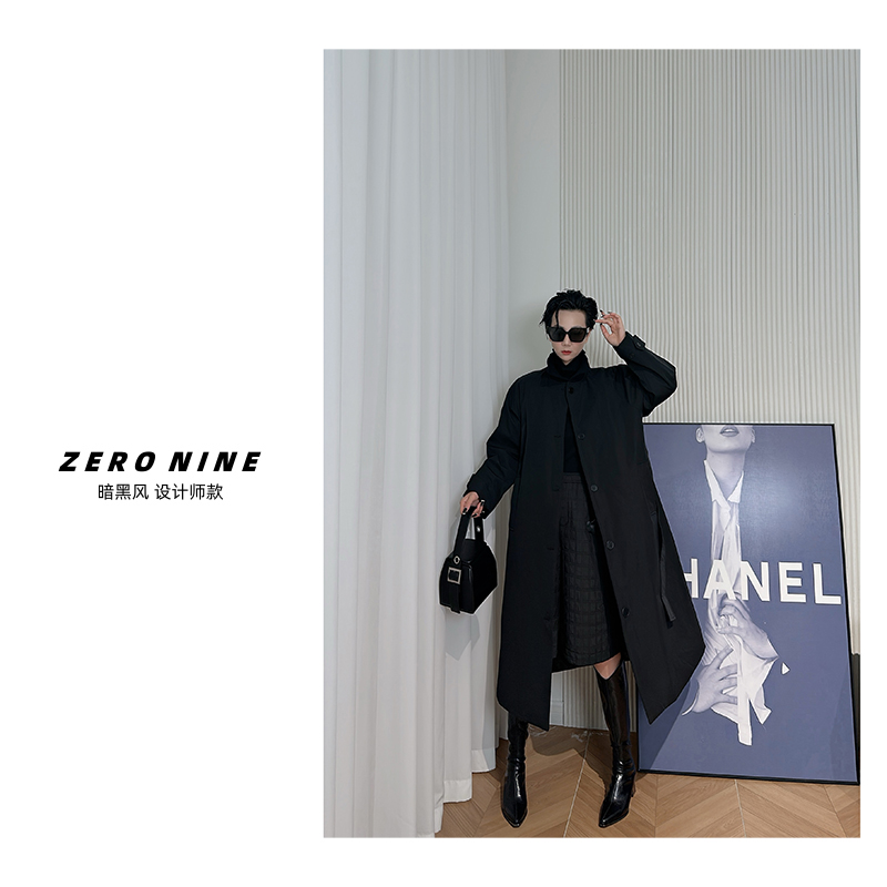 Dan Dan 黑色中长款帅气炸街风衣式棉服外套女