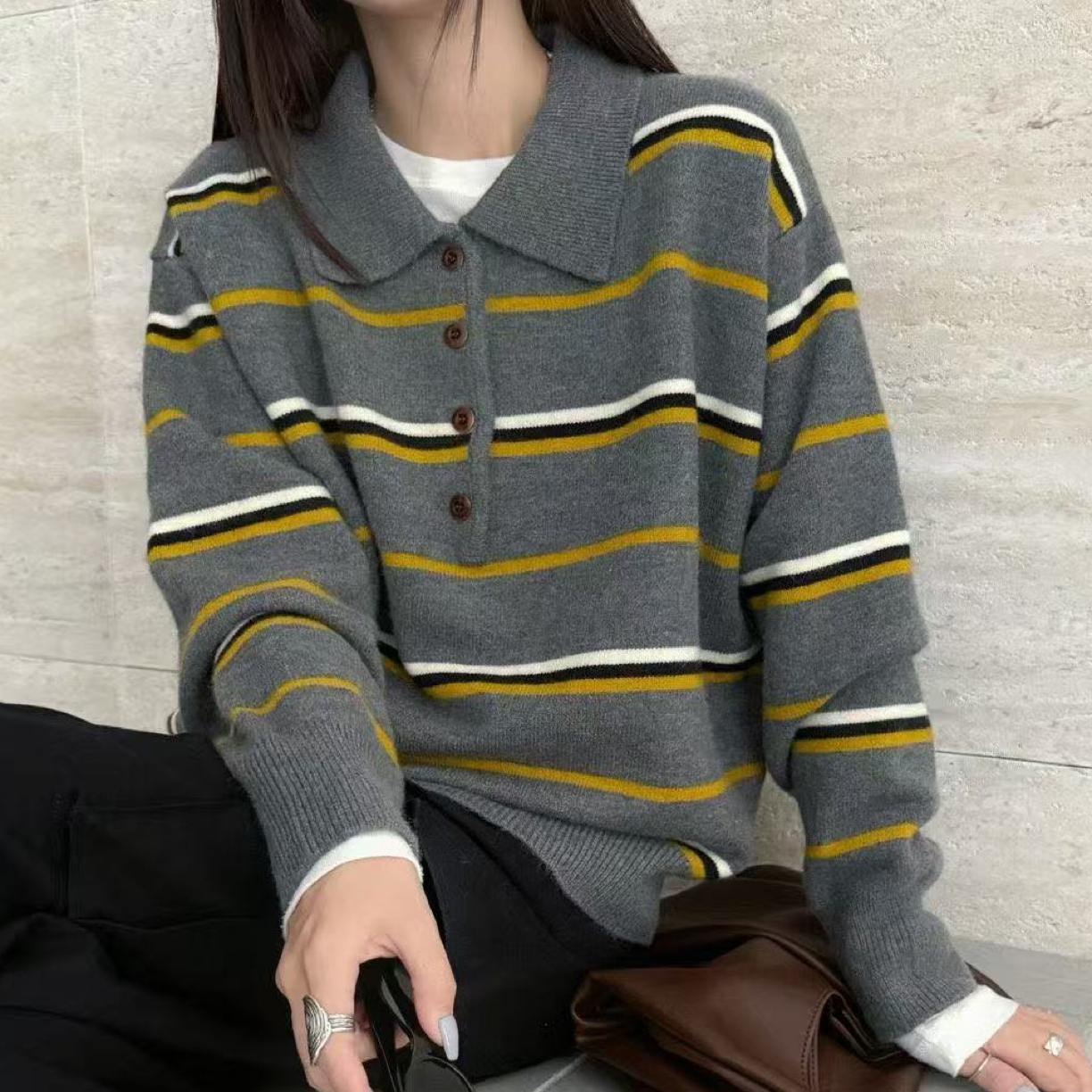 叁谷原创短款翻领毛衣
