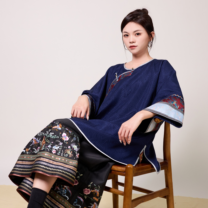 【蓝桥梦】复古新中式纯手工桑蚕丝中国风提花斜襟女士上衣