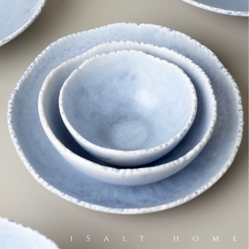 DXC砚山冰心蓝手作系列餐具窑变小碗饭碗早餐碗汤碗餐盘深盘汤盘