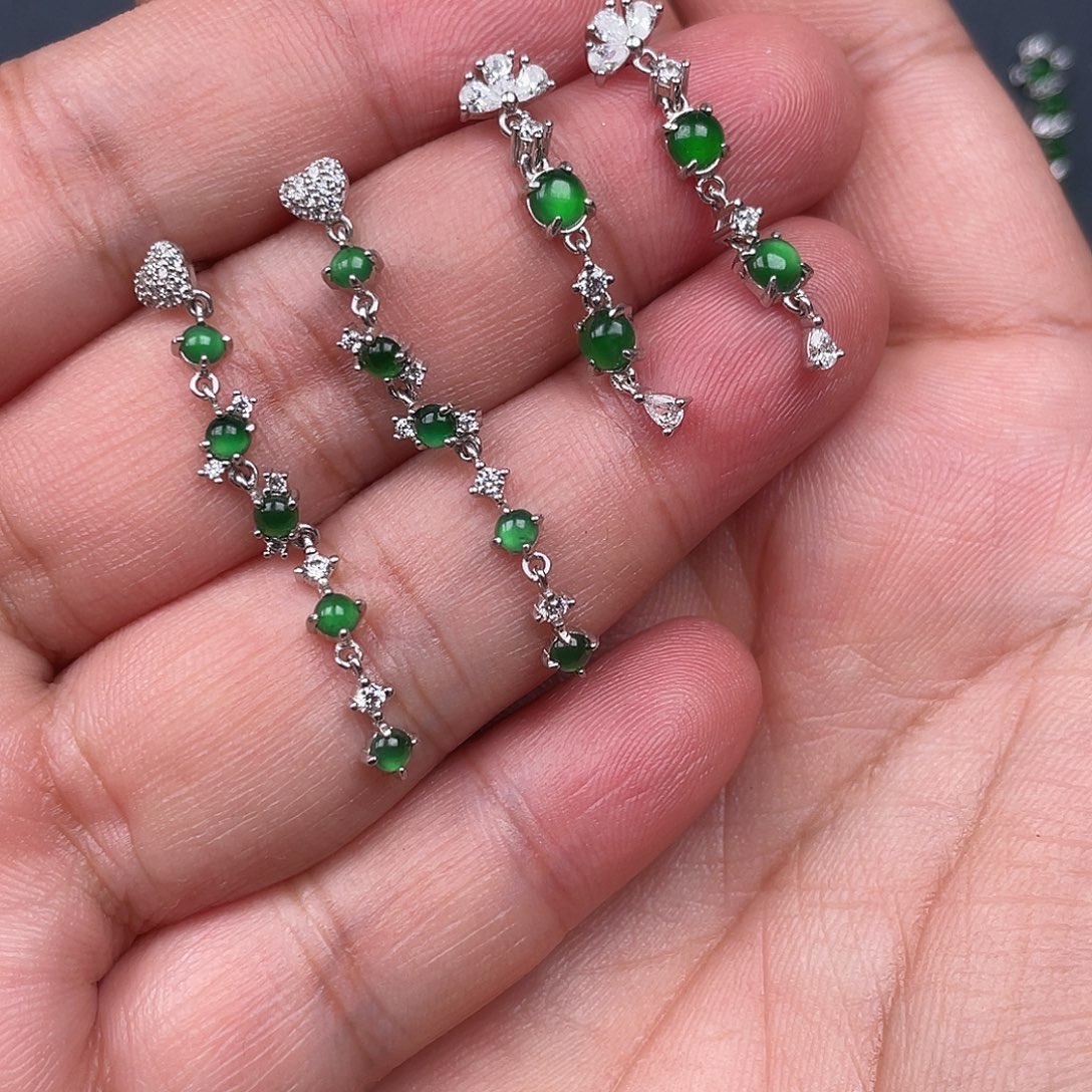 翡翠银S925镶嵌耳饰