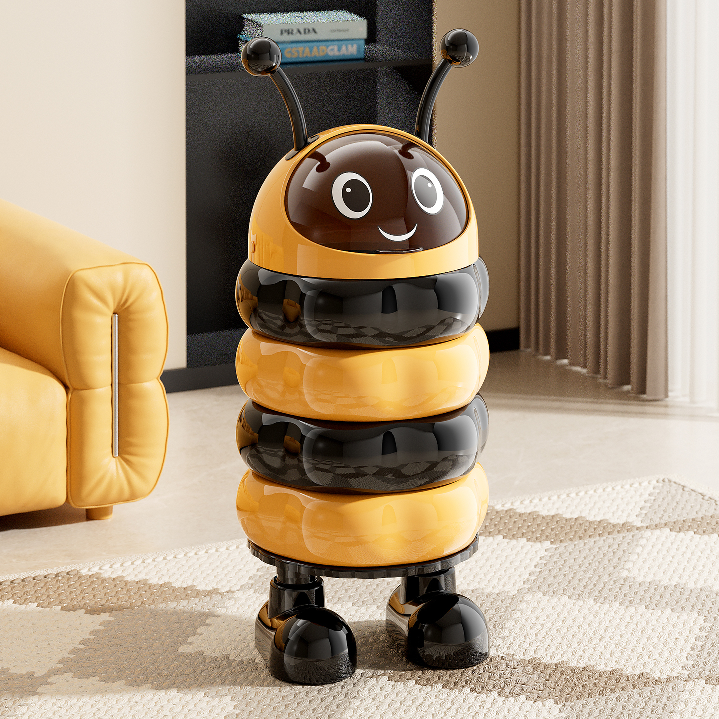 橱明星小蜜蜂垃圾桶家用带盖大容量加厚收纳桶可爱客厅摆件