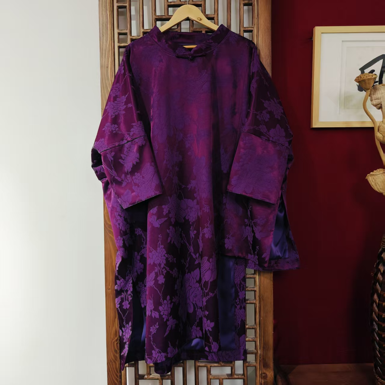 （LS607-1）凤徕兮私人定制紫色牡丹暗纹花套头袍子