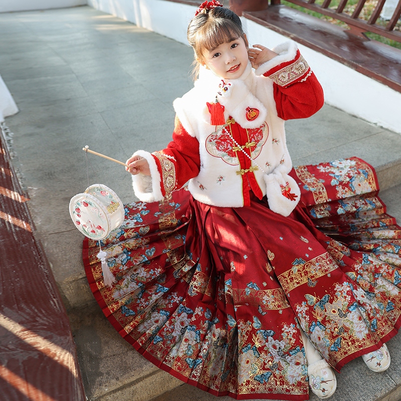 《忆江南》中大童中国风马面裙套装秋冬装古风裙子女童古装裙子外套