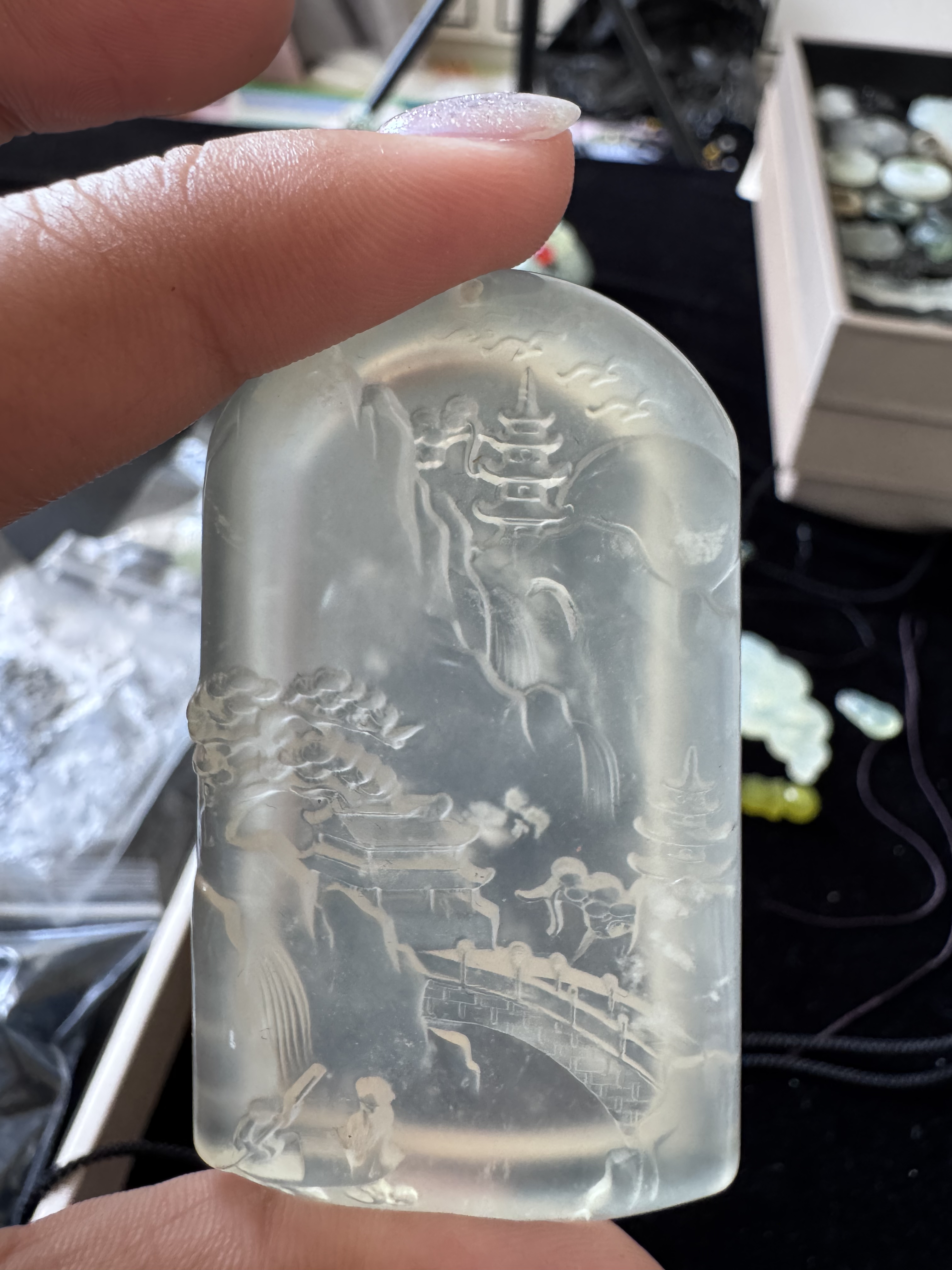 高冰山水牌 天然岫玉