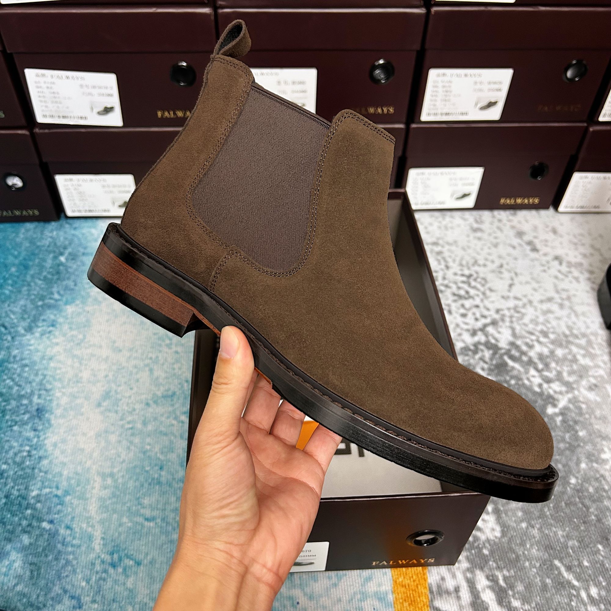 加绒翻毛马皮一脚蹬切尔西男靴英伦风百搭休闲复古秋冬深咖色