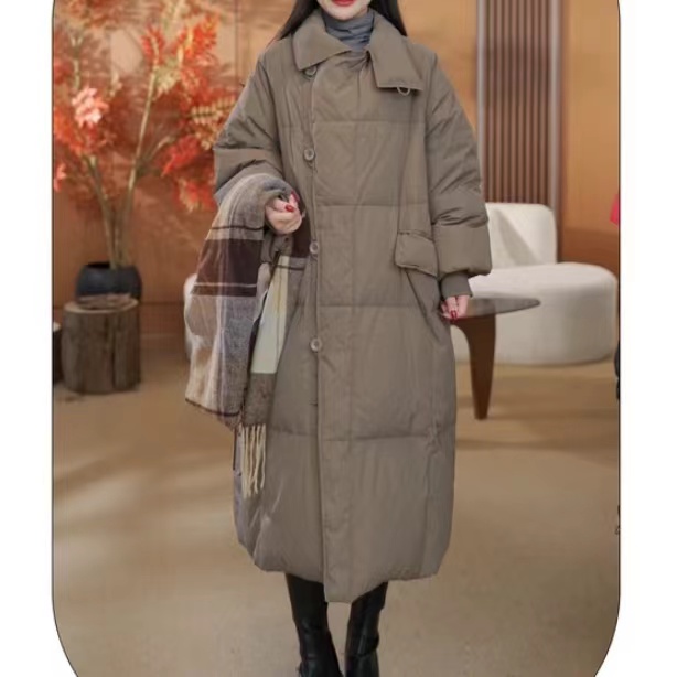冬季长款羽绒服女白鸭绒轻奢文艺简约高级感风衣款外套