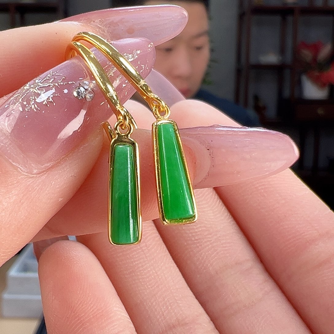 翡翠耳饰银S925镶嵌耳环2