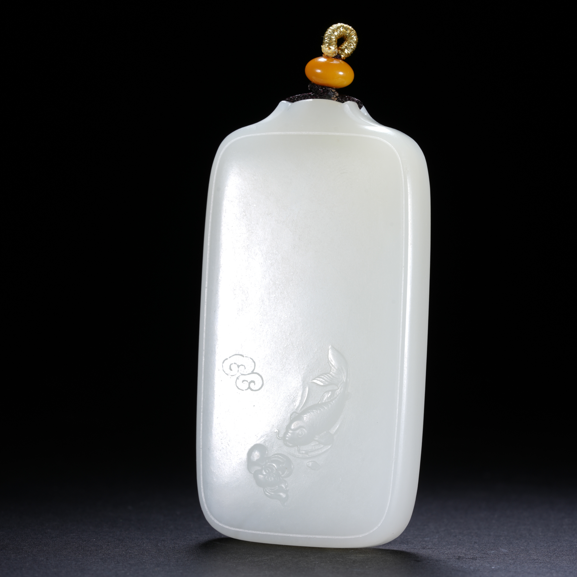 HTY2-20臻藏·和田白玉莲莲有鱼玉牌【玉石拍卖】