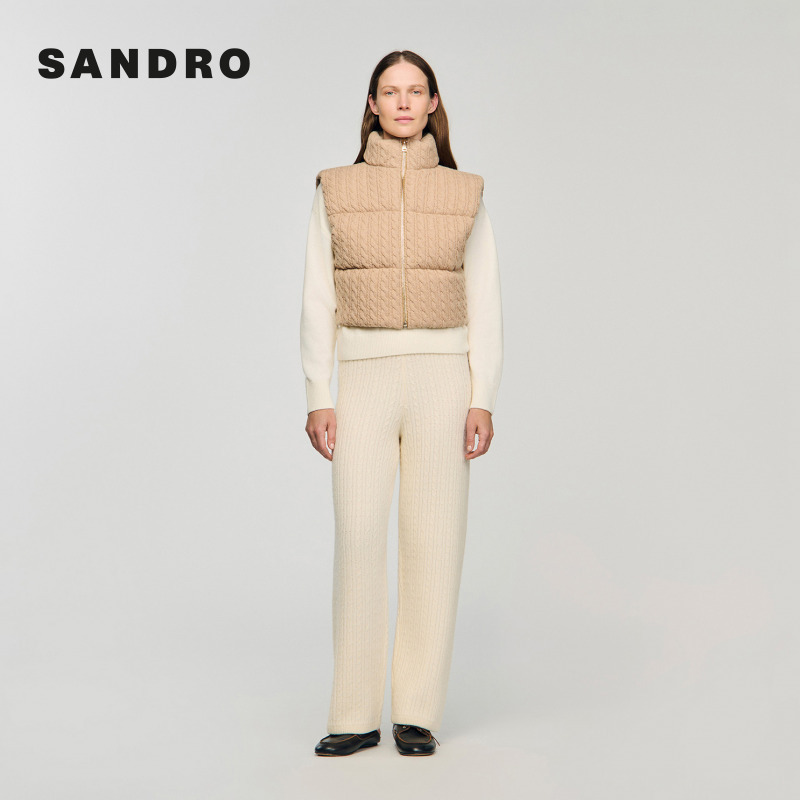 暖系穿搭|SANDRO2025秋冬螺纹针织泡芙棉服马甲背心SFPOU00791
