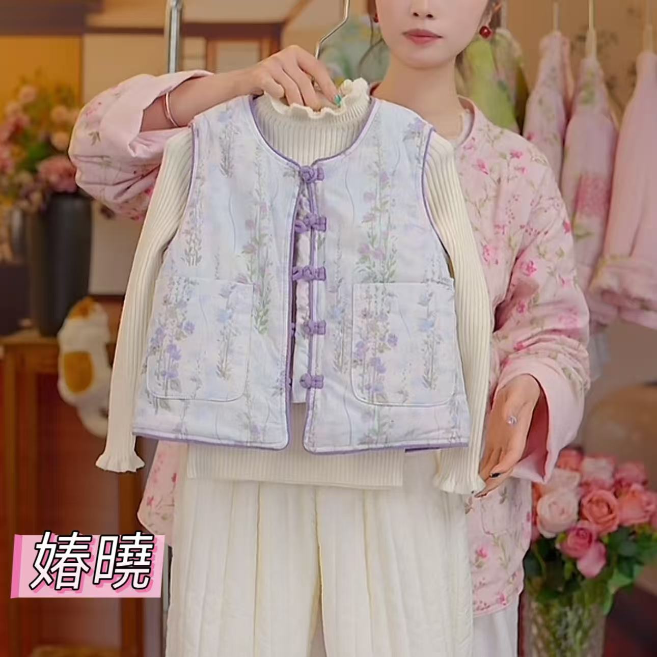 女童冬季马甲2025夹棉加厚中大童中国风唐装背心