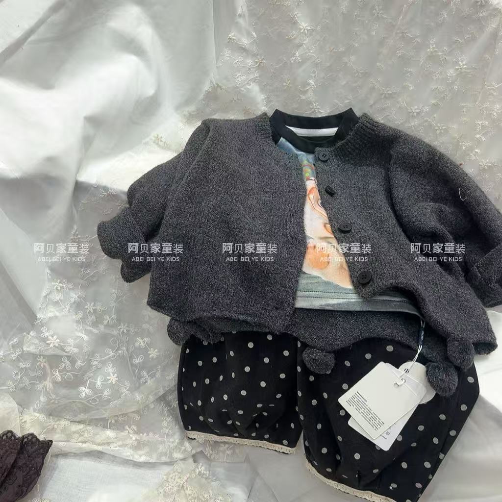 【N4】九九家186点字裤开衫三件套童装