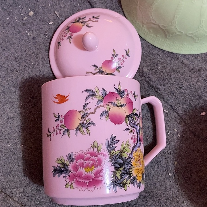 摆件陶红稀土寿桃牡丹办公杯