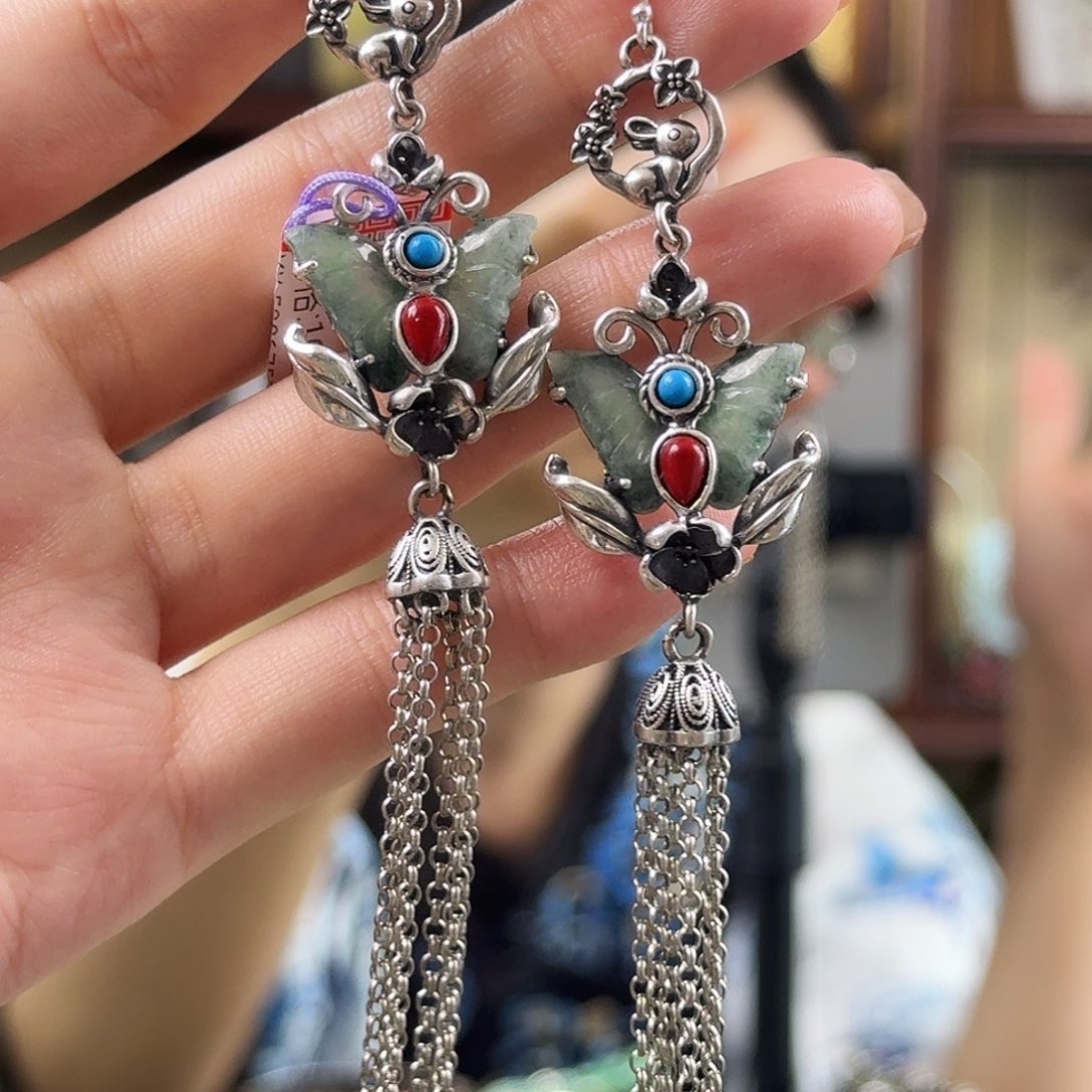 翡翠银S925镶嵌耳饰