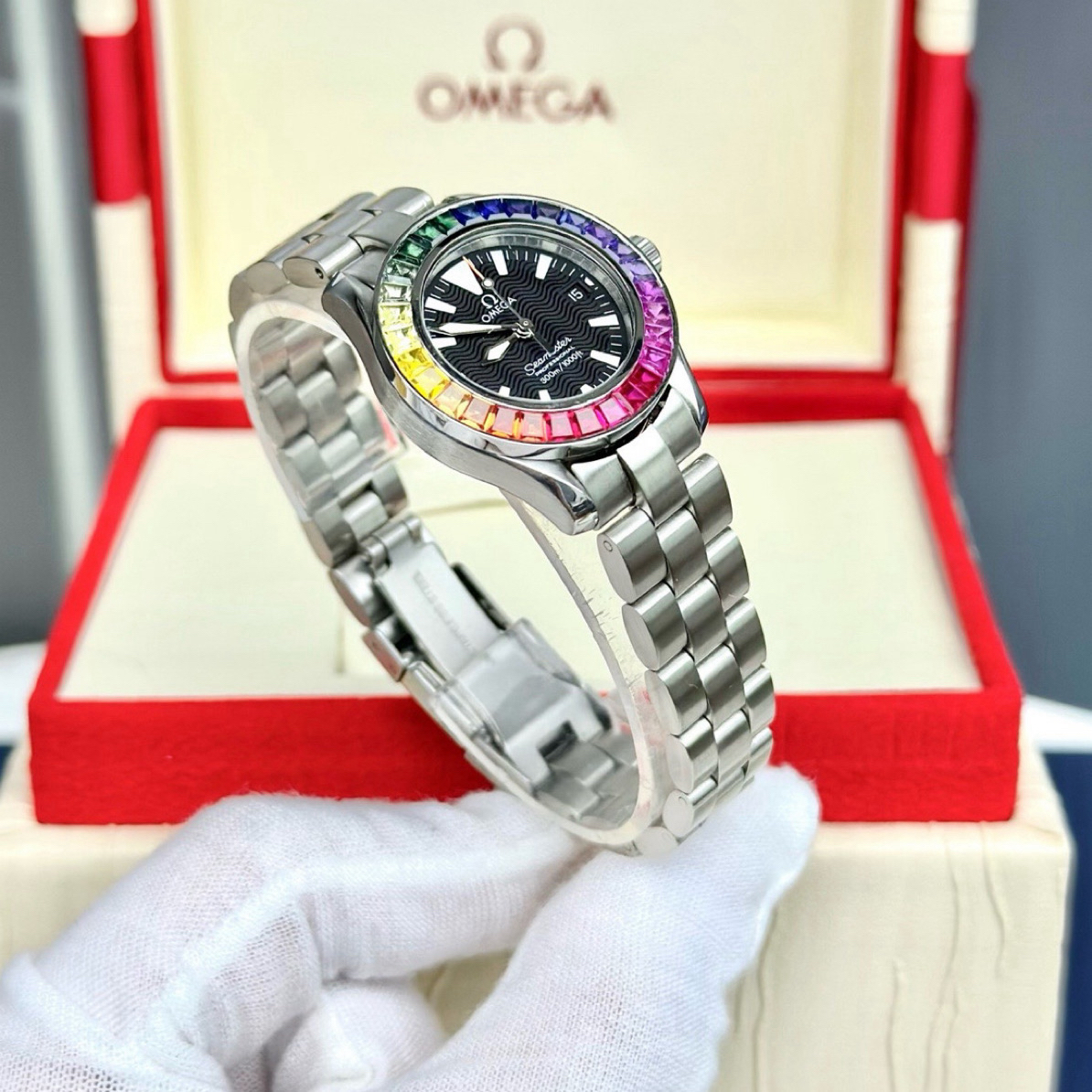 99新 Omega/欧米茄 海马系列/28表经/精钢/石英/后钻/女士腕表/