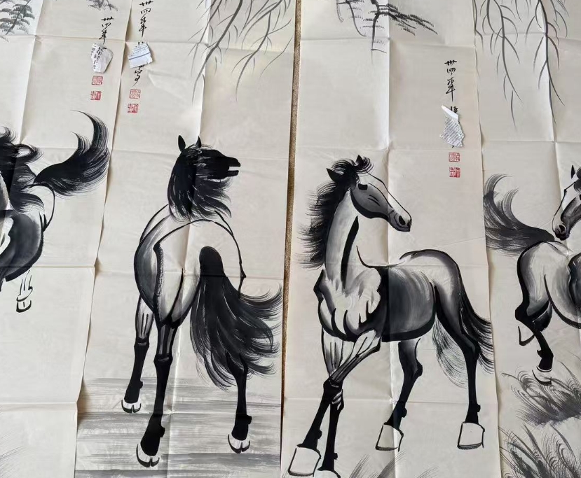 千古书画院 精品四联 骏马图【精品】仿古印刷装饰画