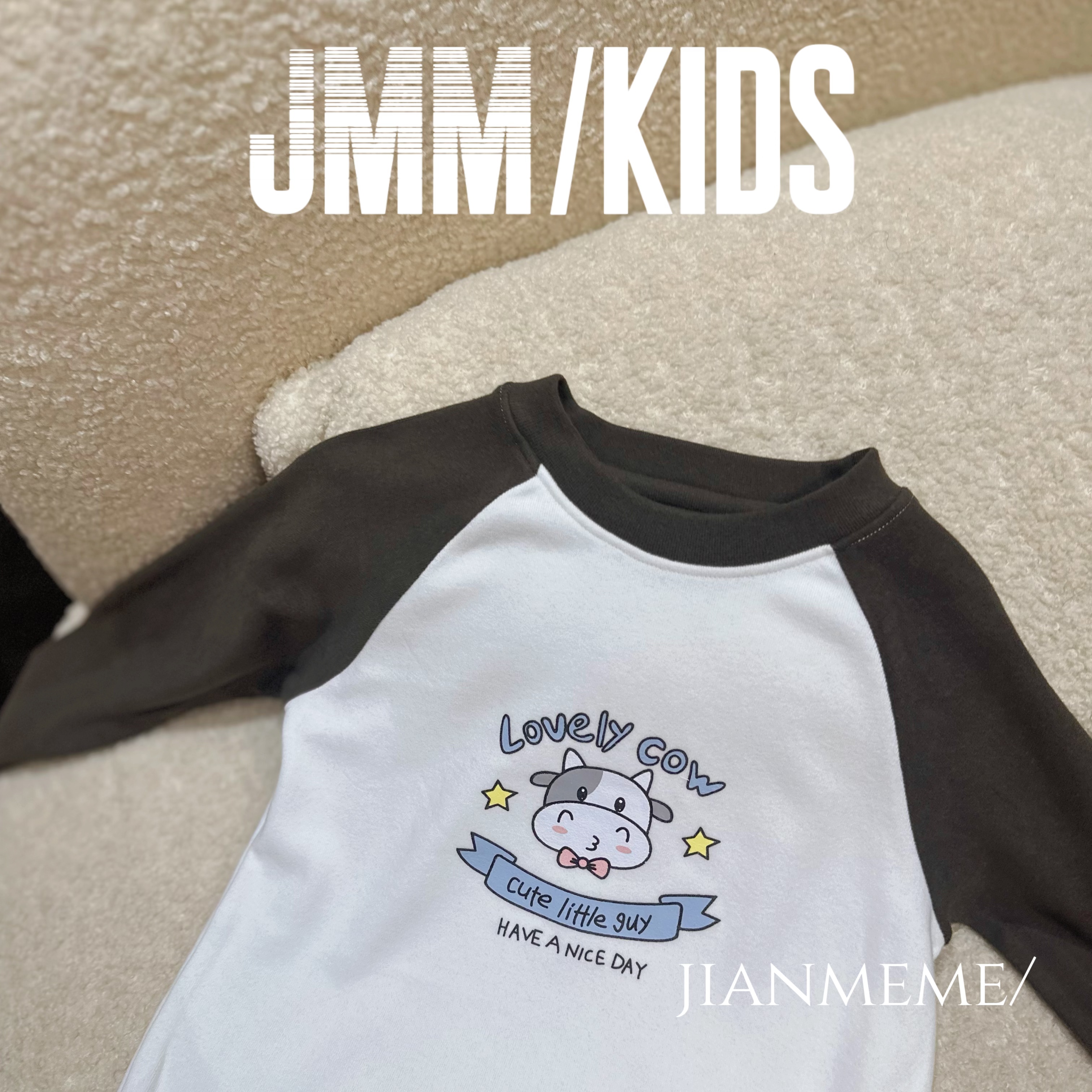 夏单品-黑白牛牛F162女童打底衫韩版洋气卡通印花休闲上衣春秋季