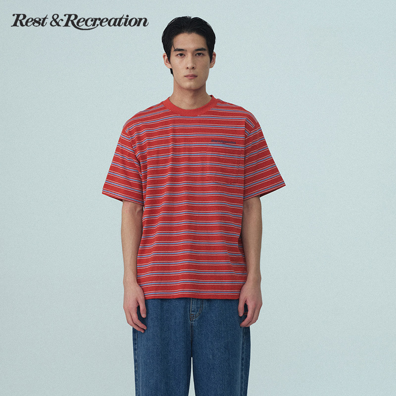 RestandRecreation官方条纹短袖T恤2025新款印花修身RR情侣装