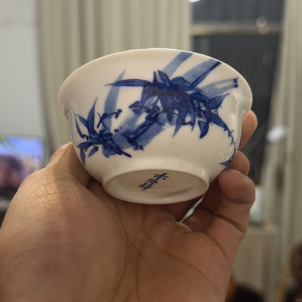 青花竹叶纹撇口小杯