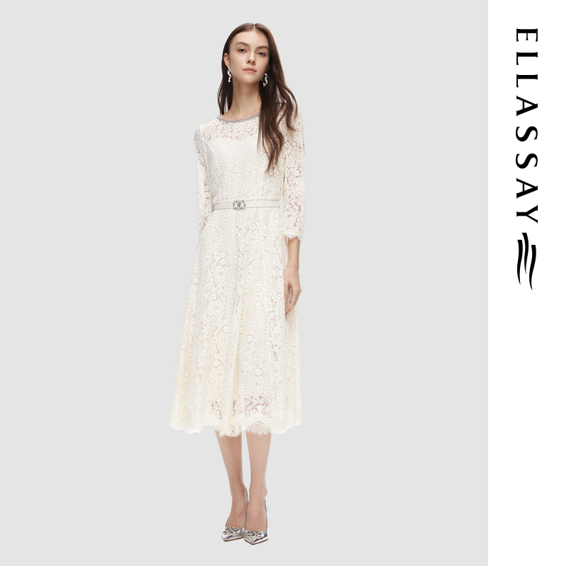 【丽公主专享】ELLASSAY重工气质蕾丝连衣裙女EWD353Y09300