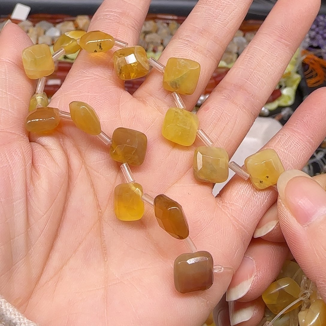 玛瑙/玉髓合金珠宝半成品黄欧泊15颗