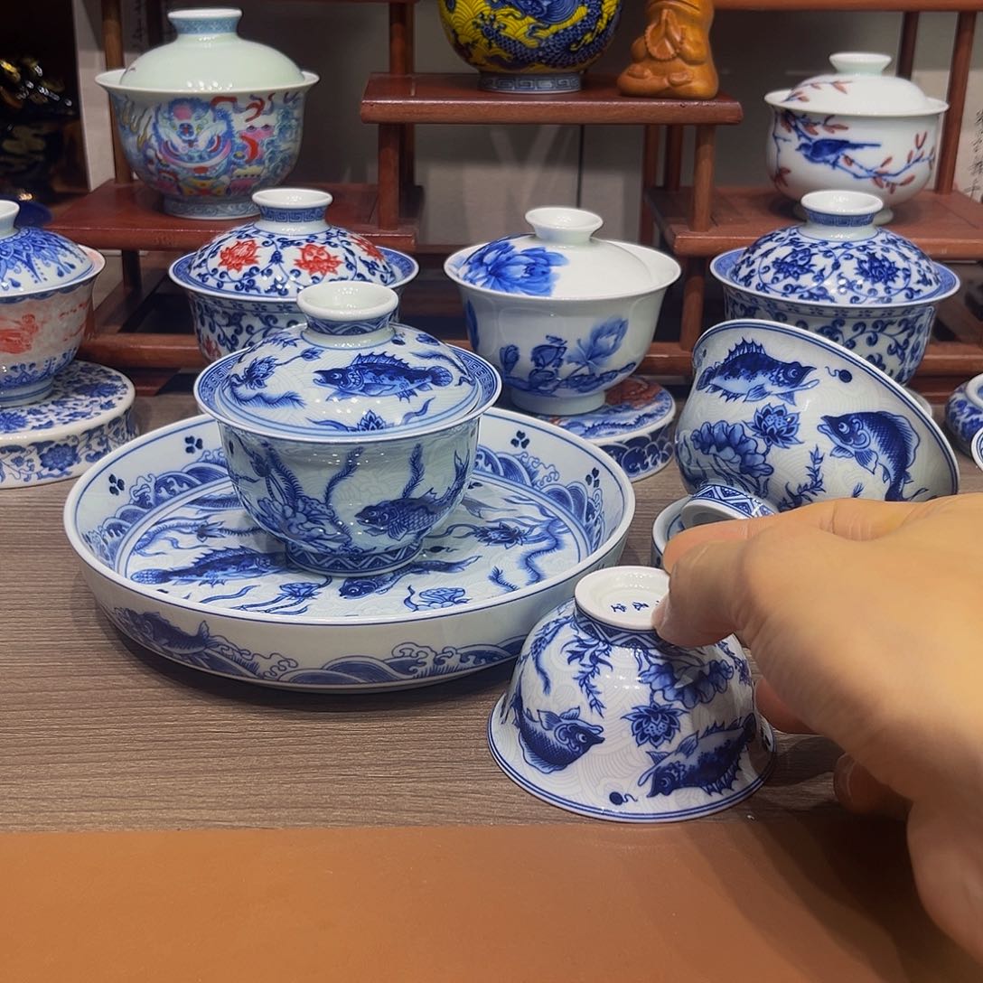 兀*新鱼藻纹四件套加六个小压手