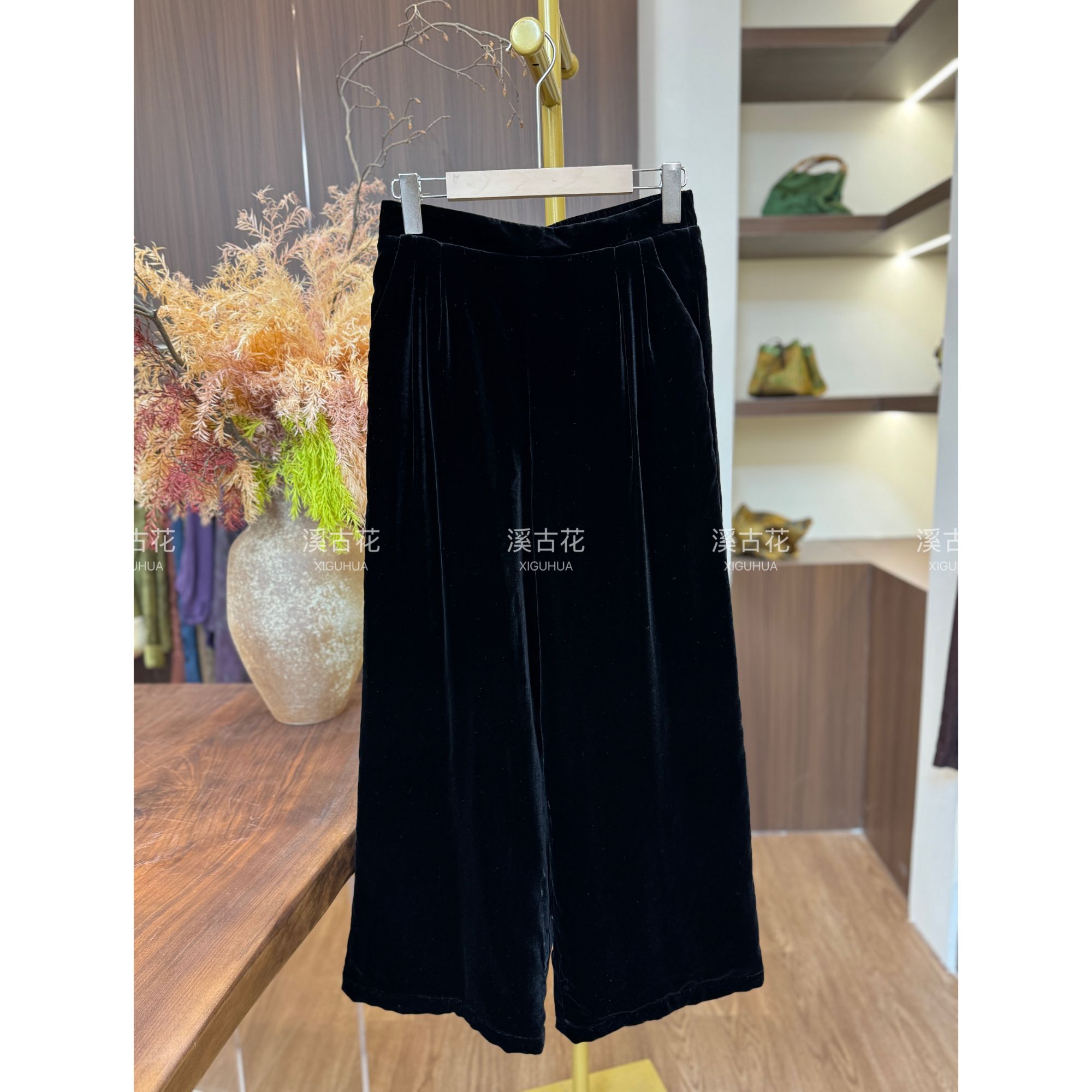 《蚕丝丝绒棉裤》2025秋冬新款100%桑蚕丝阔腿裤高级真丝绒长裤显瘦