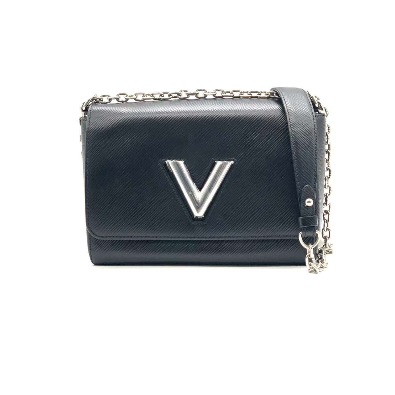95新 LouisVuitton/路易威登 【安则专属】黑银中号扭一扭链条包