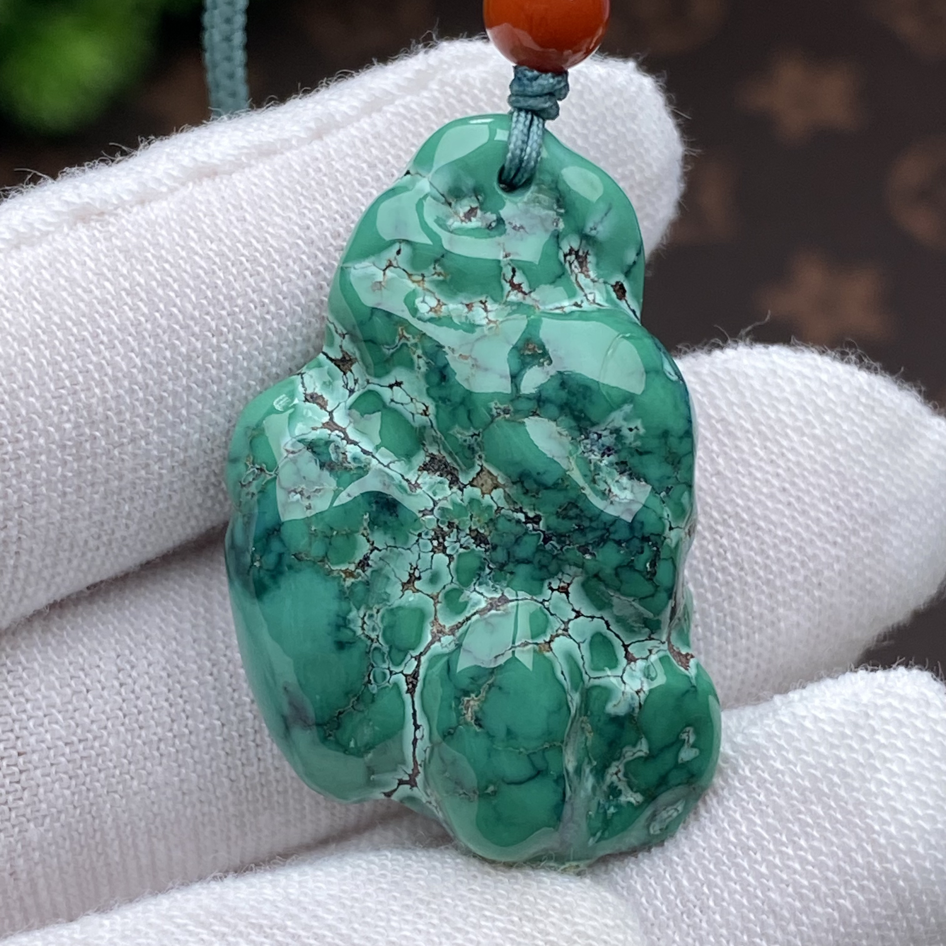 特色菜籽绿玉化料随行籽吊坠原矿绿松石尺寸高33.8x宽21mm