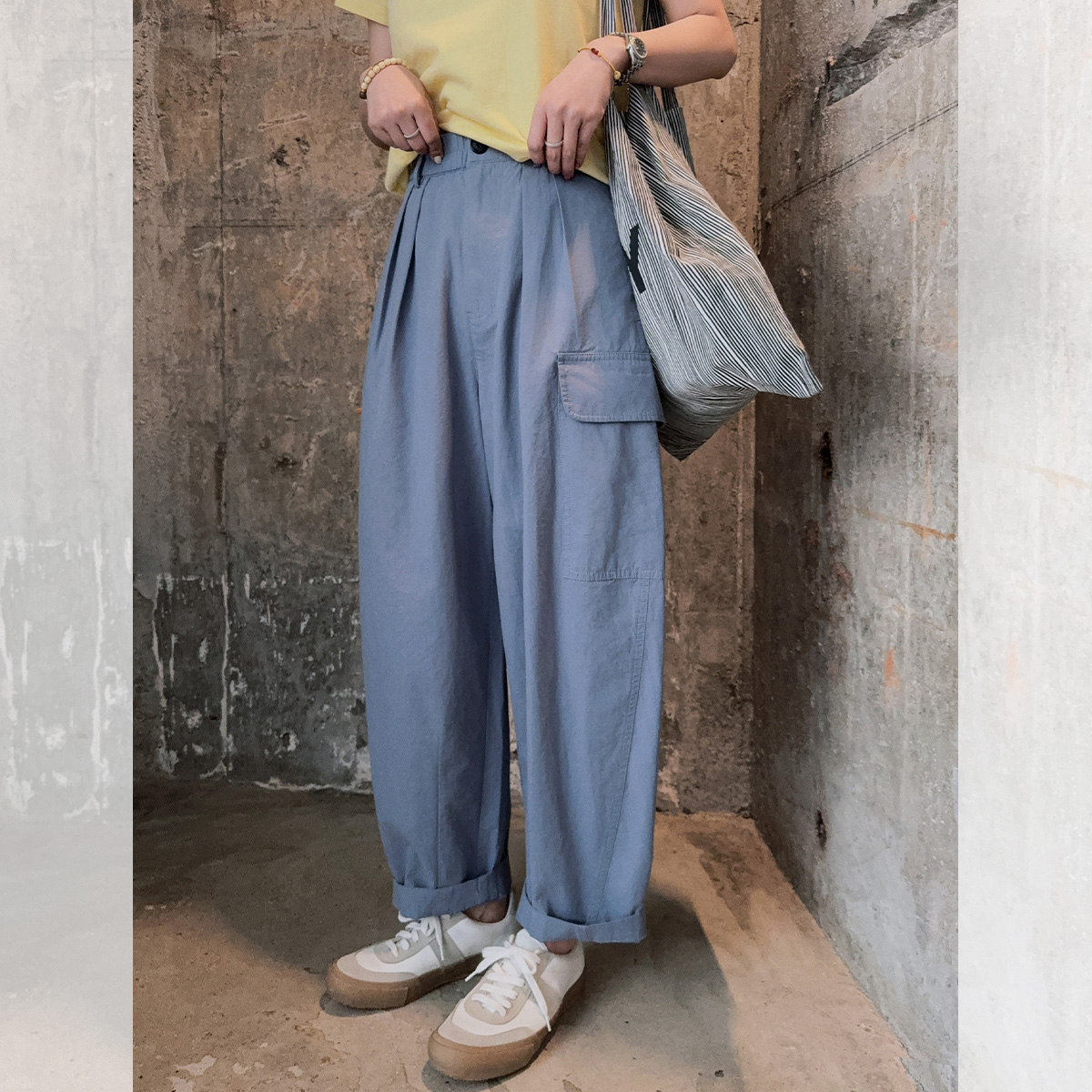 莉贝琳sisy230g全棉工装裤廓形立体显腿长慵懒感休闲裤S25103TR05