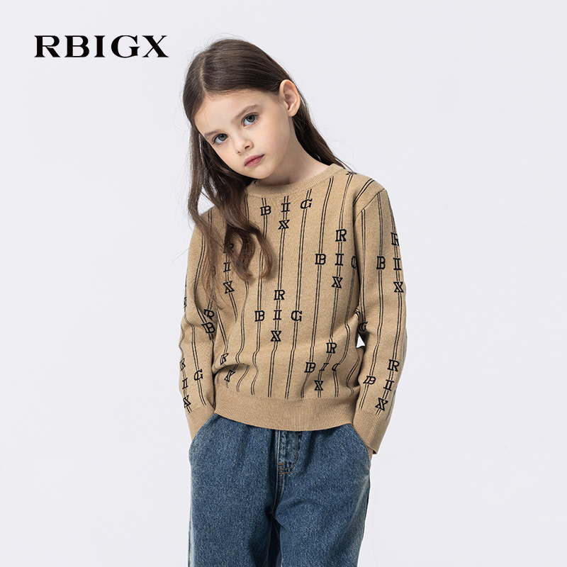 RBIGX瑞比克童装2025秋季新款男女童满版提花帅气针织衫毛衣