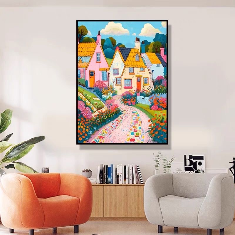 多巴胺城堡ins风砂岩高级感客厅沙发背景墙装饰画S04