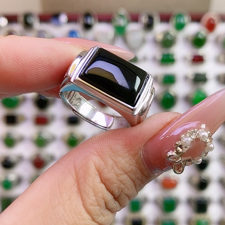 银S925镶嵌戒指玛瑙/玉髓太**光