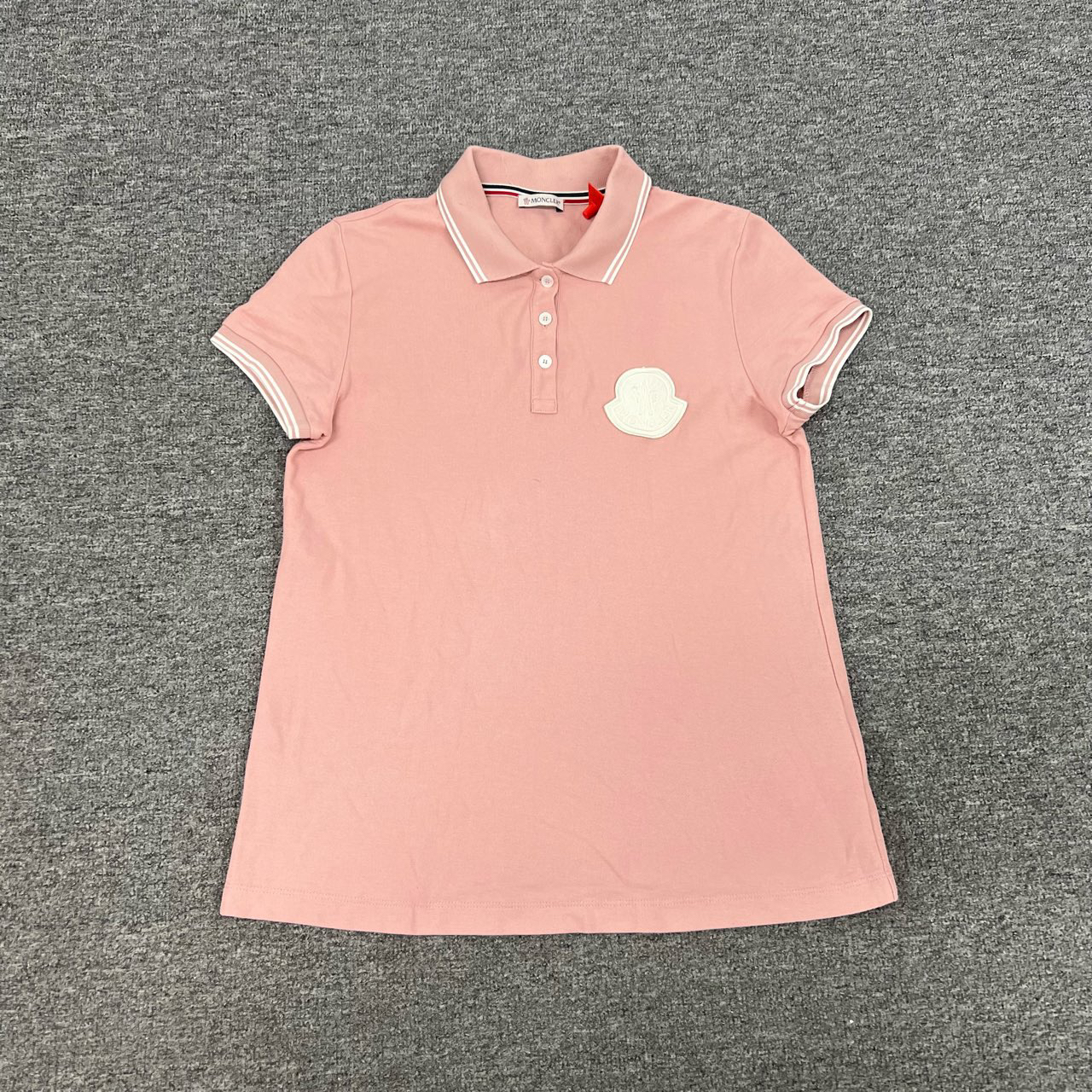 99新 MONCLER 蒙口 大Logo 短袖Polo衫 粉色 L码