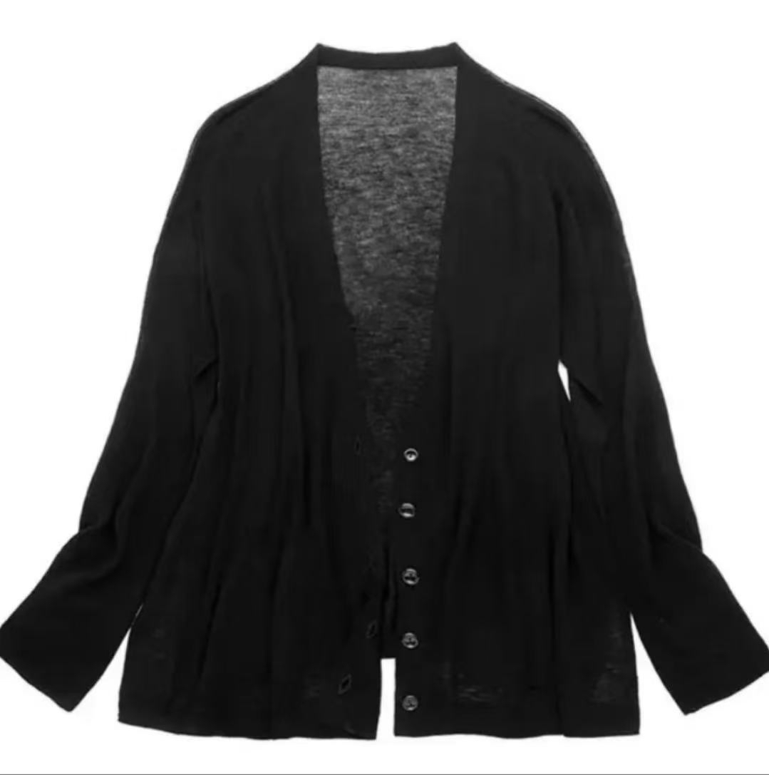 精纺高支水溶羊毛开衫女长袖 薄款V领宽松 春夏款外套空调衫