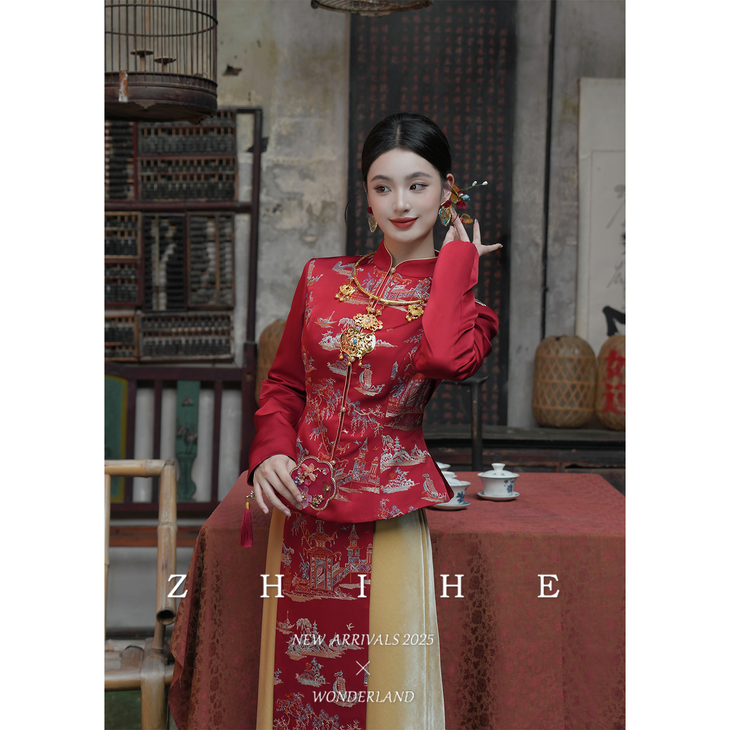 无艳一禾【红昭愿】重工绣花收腰+丝绒半裙+绣花裙帘