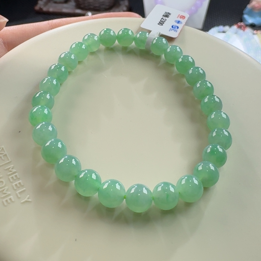 翡翠手链未镶嵌晴*迟冰绿单圈