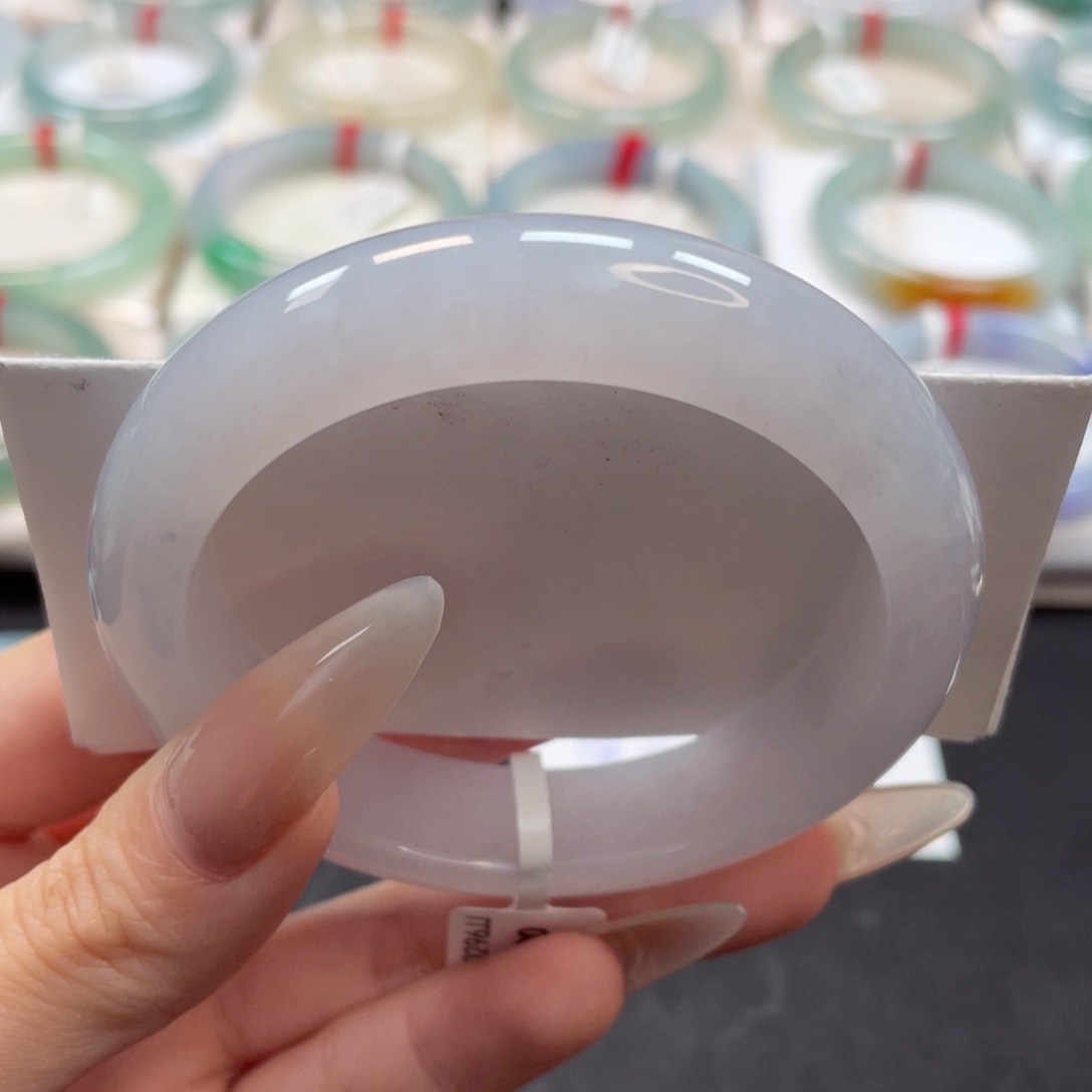 翡翠手镯未镶嵌56微起光冰润粉白月光30号