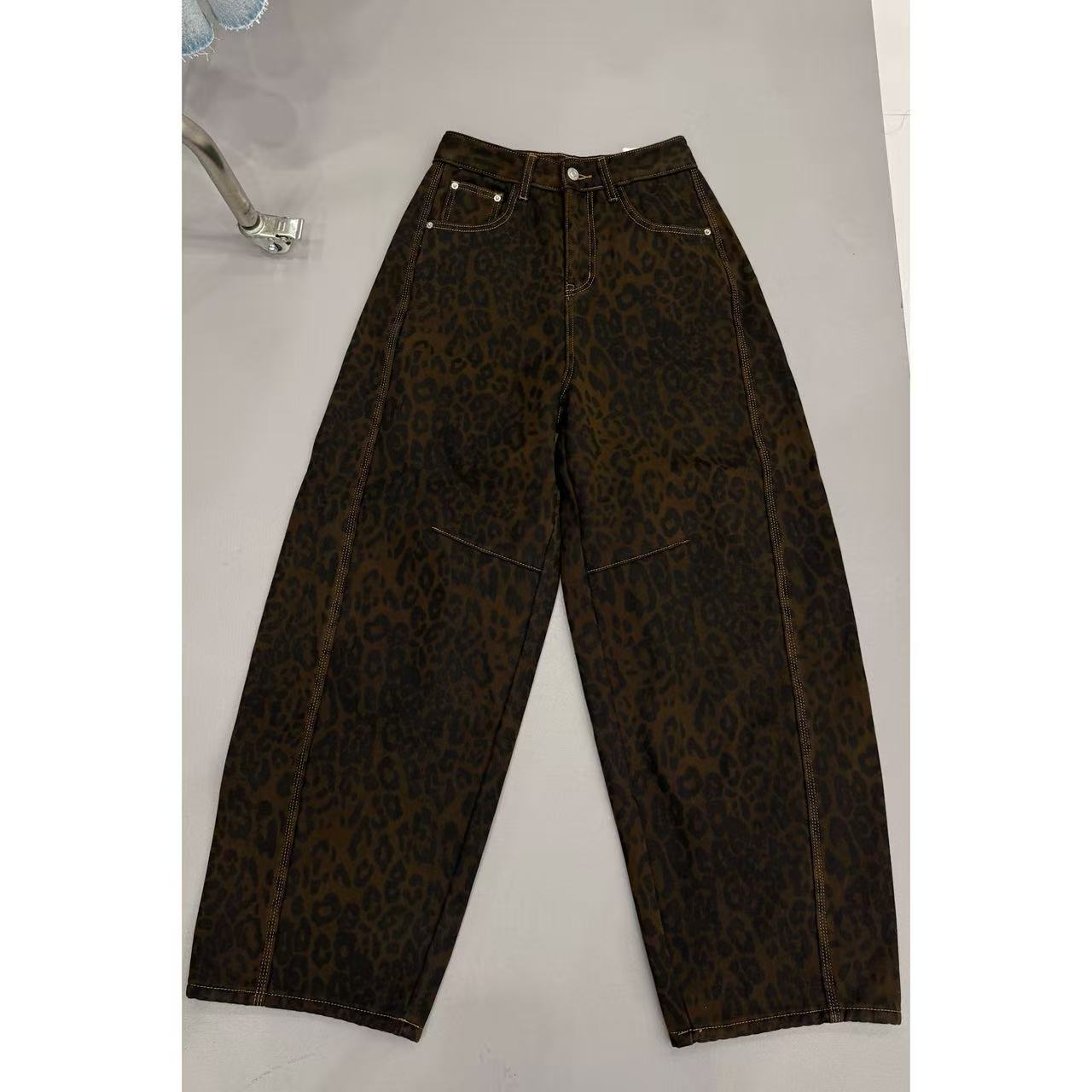 EZ8225-2 新款加绒豹纹设计感显瘦高级无弹显瘦老爹堆堆裤