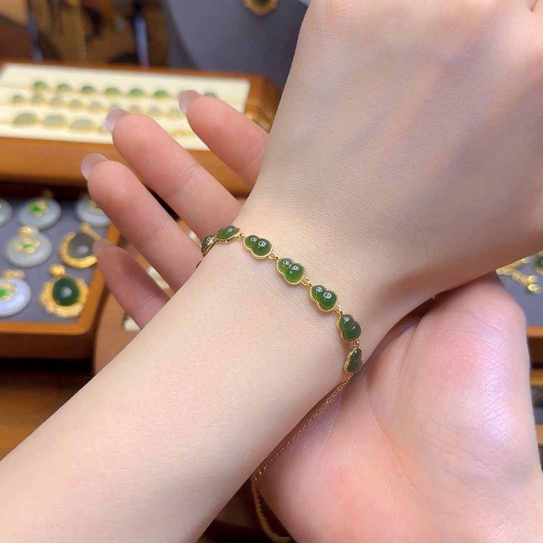 和田玉手链银S925镀金镶嵌