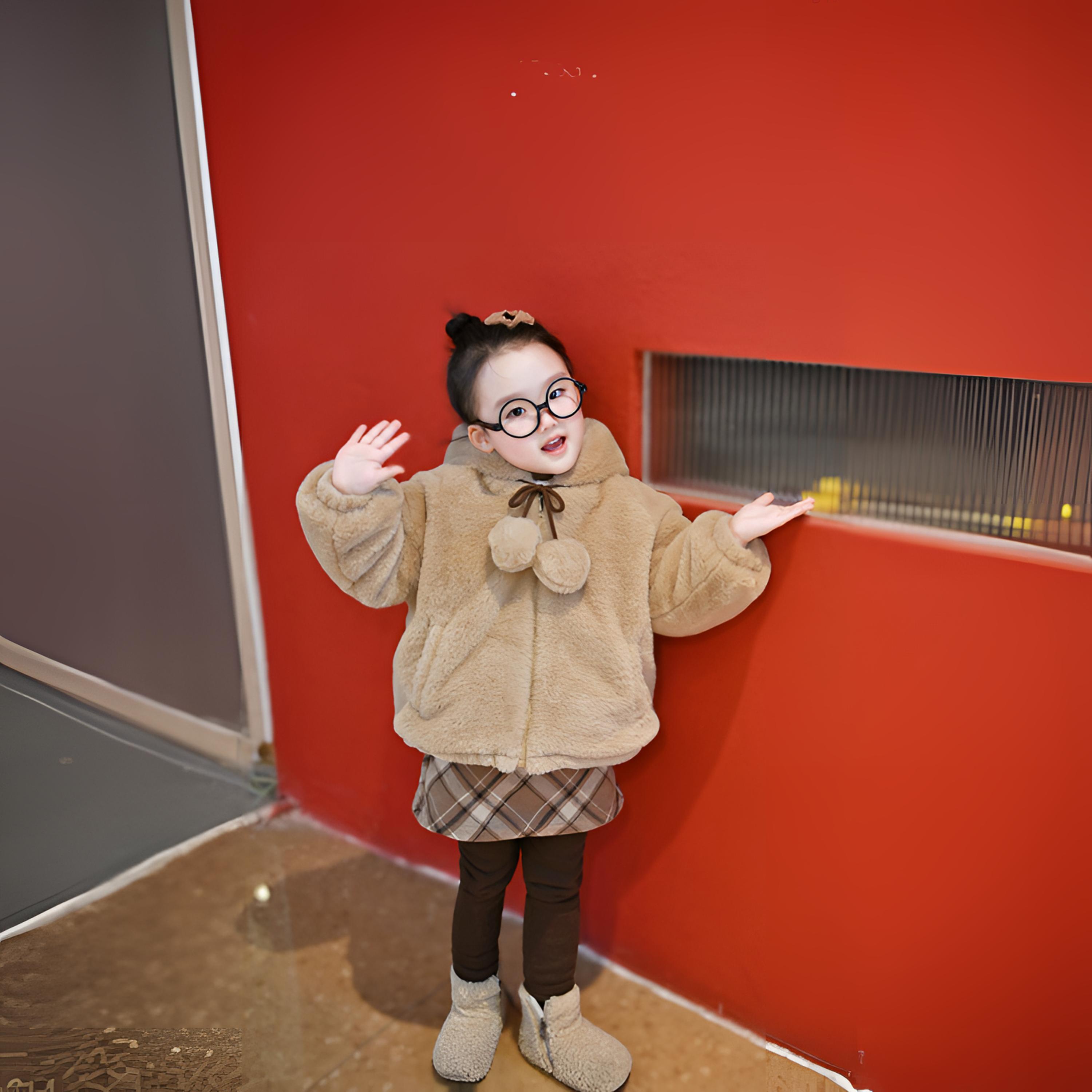女童韩系仿皮草毛毛衣秋冬2025新款儿童宝宝洋气加绒保暖连冒外套