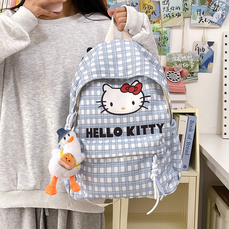 新款KT猫双肩包高颜值可爱格子少女心夏季洋气可爱韩版男女款