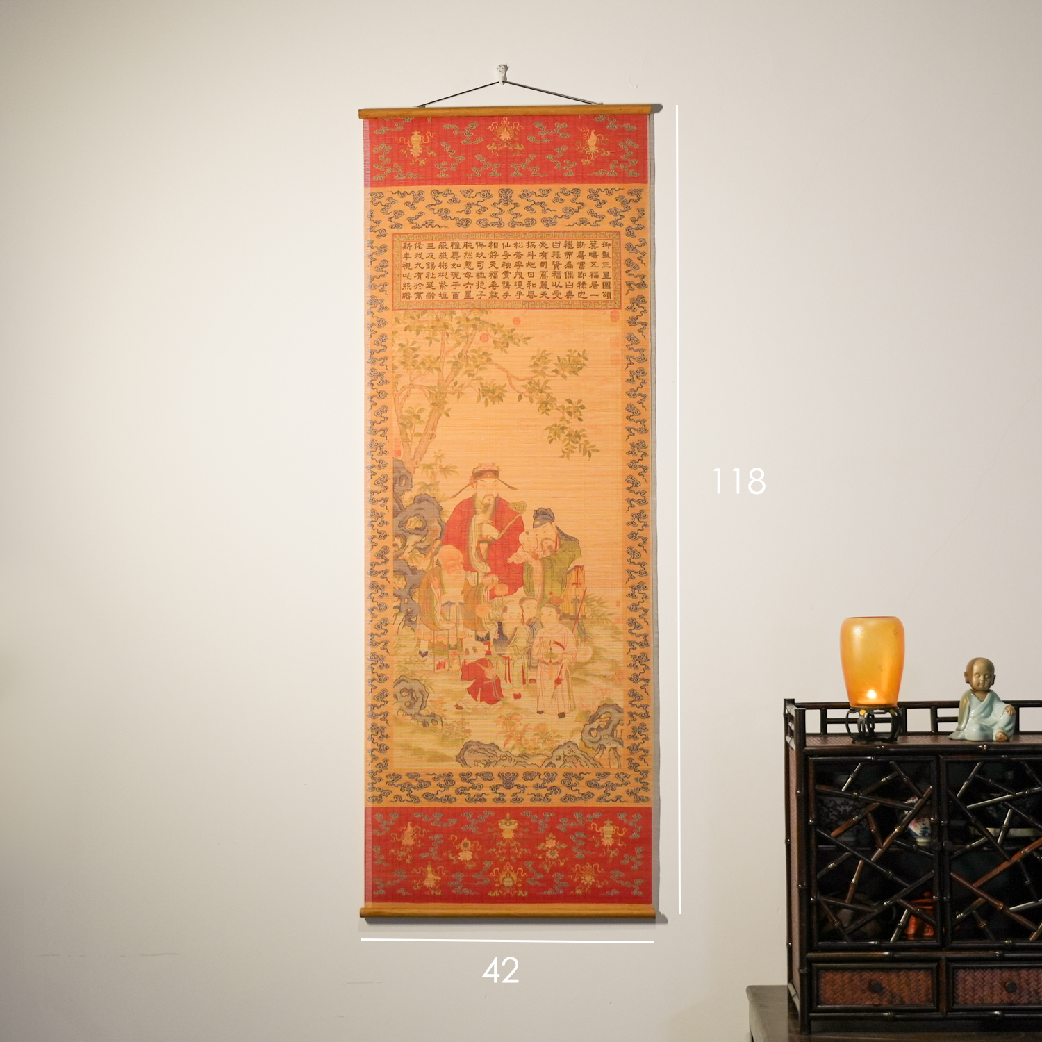  【福禄寿喜】竹丝挂画玄关画客厅中式家用新中式复古禅意茶道挂画