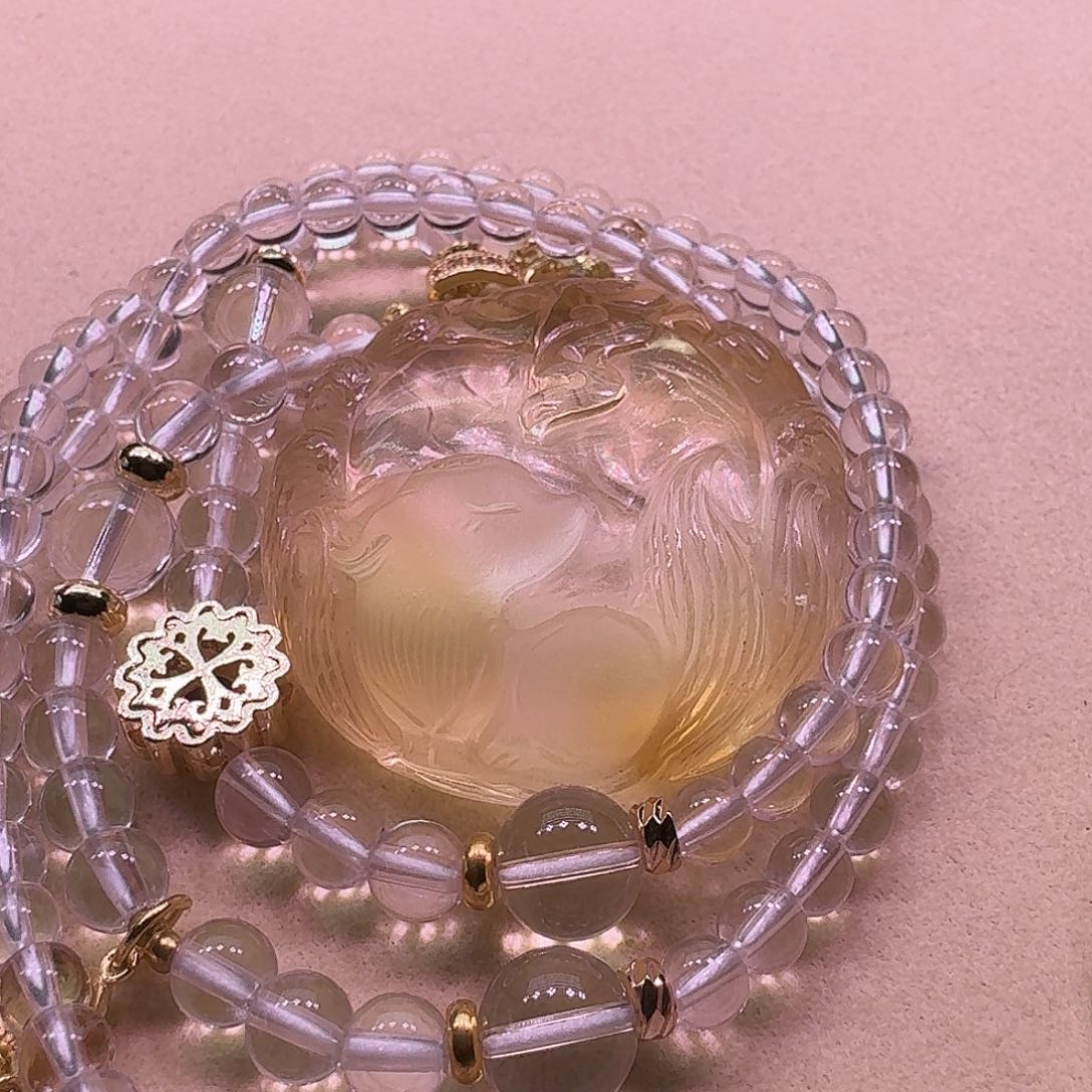 水晶颈饰未镶嵌天然水晶狐狐吊坠