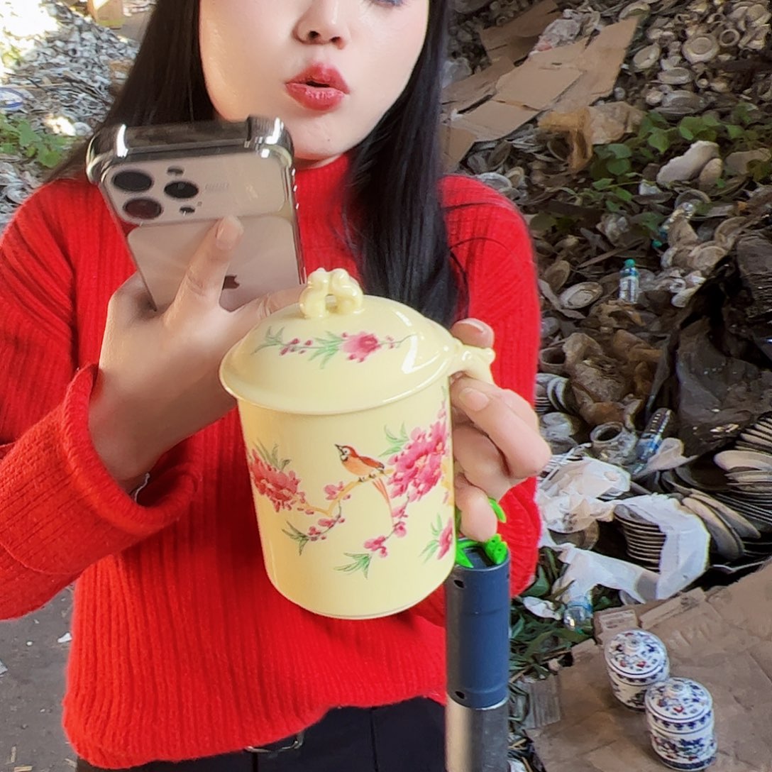 摆件陶景德镇黄xixi水点桃花十周年办公杯